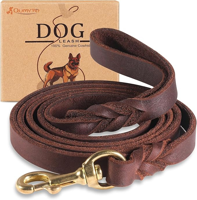 QUMY Leather Dog Leash 6ft, Heavy Duty Dog Training Leash for Large and Medium Dogs, Soft and Str... | Amazon (US)