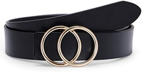 SUOSDEY Women Leather Belt Fashion Double O-Ring Soft Faux Leather Waist Belts For Jeans Dress | Amazon (US)