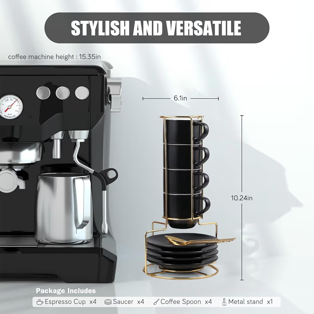 Lareina 3-Ounce Espresso Cups Set of 4, Small Stackable Coffee Cups with Saucers, Spoons and Meta... | Amazon (US)