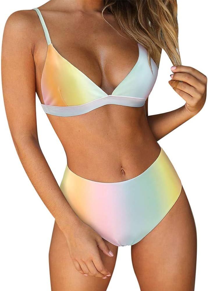Women Stripe Printing Padded Push up 2 Piece Bikini Sets Swimsuits | Amazon (US)