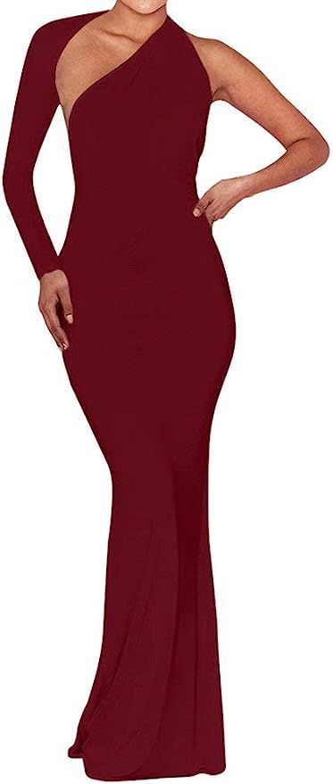 BEAGIMEG Women's Sexy Elegant One Shoulder Backless Evening Long Dress | Amazon (US)