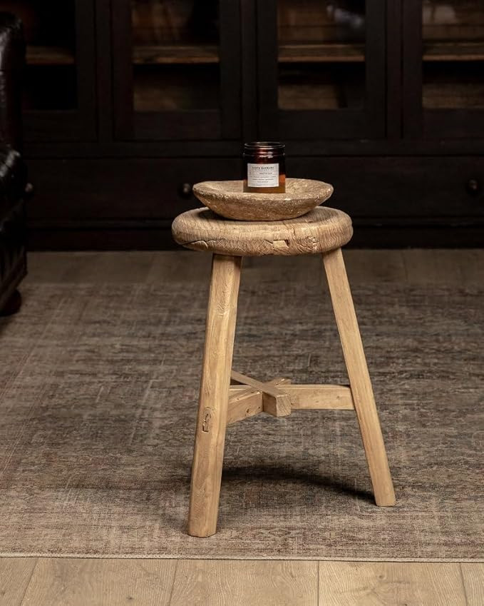 direfly Vintage Stool Reclaimed Wood Round Stool Rustic Home Decor | Amazon (US)