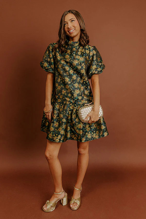 Moonlit Blooms Floral Jacquard Mini Dress | Impressions Online Boutique