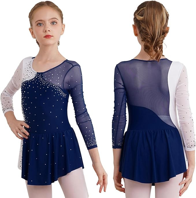 JEYPINMI Figure Skating Dress for Girls Ballet Skirted Leotard Long Sleeve Dance Dress Ballerina ... | Amazon (US)