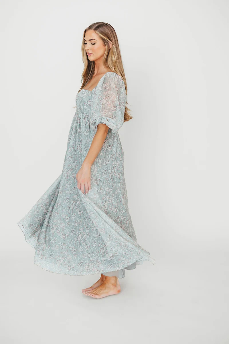Mona Maxi Dress with Smocking in Sage Green Floral - Bump Friendly & I | Worth Collective