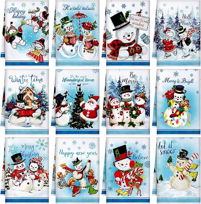 12 Pcs Christmas Snowman Kitchen Towels Blue Dish Towels Winter Family Home Hand Towels Decorativ... | Amazon (US)
