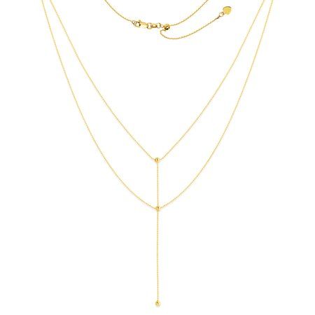 14k Yellow Gold Layered Y Necklace with Beads and Bead Drop Adjustable Length | Walmart (US)