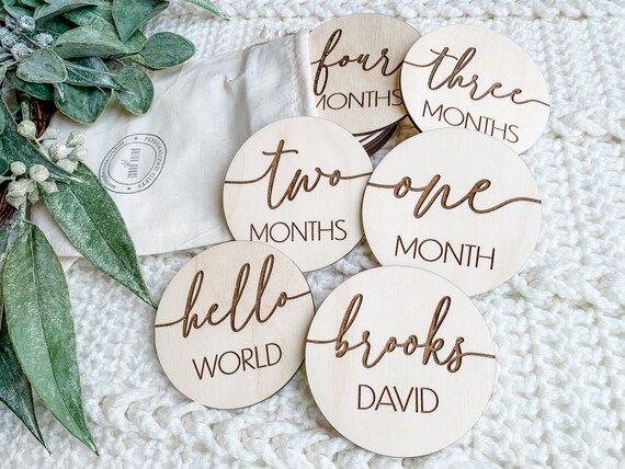 Baby Monthly Milestone Markers with Personalization, Engraved Wood Monthly Markers, Baby Shower G... | Etsy (US)