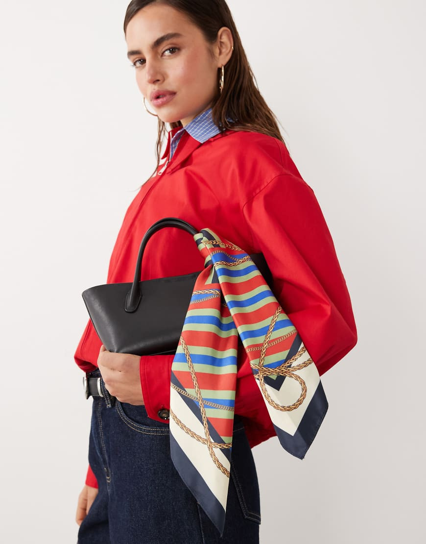 Mango starring Hailey Bieber bag scarf in red and blue striped print-Multi | ASOS (Global)