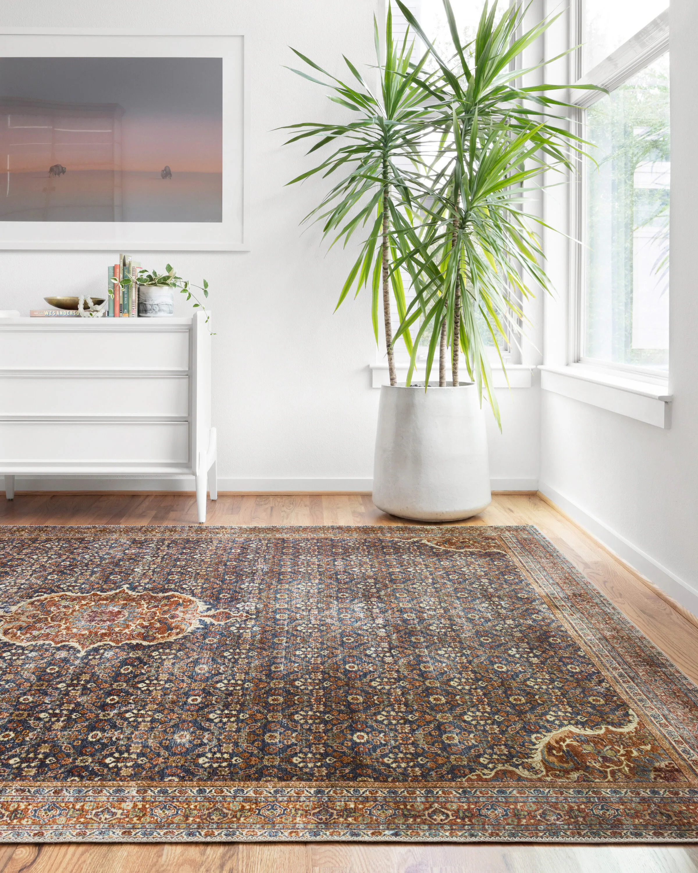 Loloi II Layla 9 x 12 (ft) Loomed Polyester Cobalt Blue / Spice Rectangular Indoor Distressed/Overdyed Oriental Spot Clean Only Area rug | Lowe's