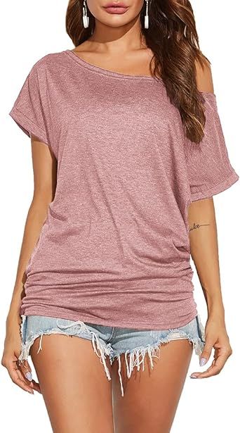 Poetsky Women's Off Shoulder Tops Casual Loose Shirt Batwing Sleeve Tunics Blouse | Amazon (US)