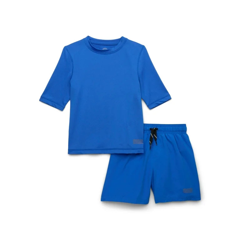 Wonder Nation Boys Short Sleeve Rashguard and Swim Trunks Set, 2-Piece, Sizes 4-18 & Husky | Walmart (US)