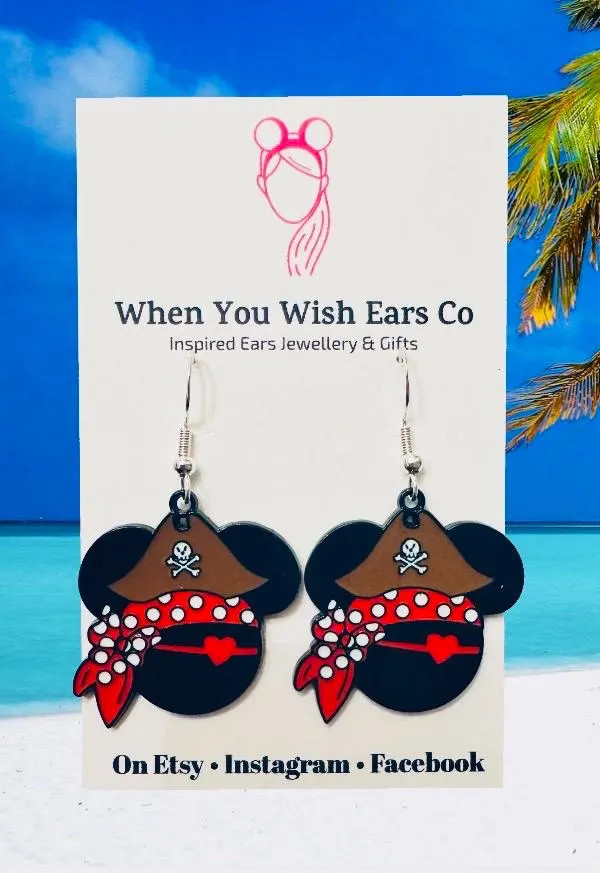 Pirate Mickey Earrings, Disney cruise earrings, Mickey Mouse earrings, cruise earrings, pirate night earrings, castaway cay earrings | Etsy (Global)