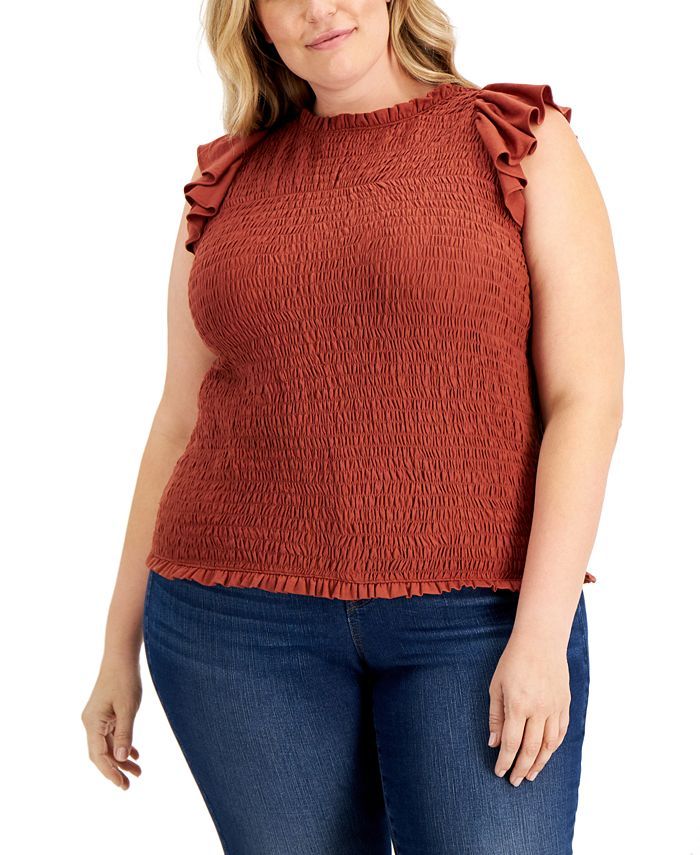 INC International Concepts Plus Size Ruffled Smocked Top, Created for Macy's & Reviews - Tops - P... | Macys (US)