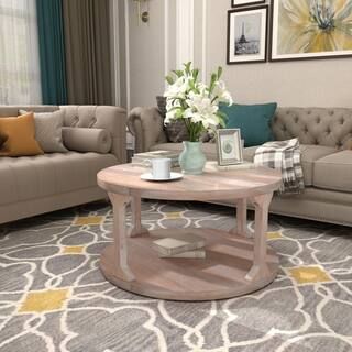 Harper & Bright Designs 36 in. Beige Medium Round Wood Coffee Table with Dusty Wax Coating WF1911... | The Home Depot