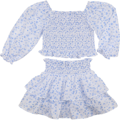 Blue And White Mini Floral Skirt Set | Cecil and Lou