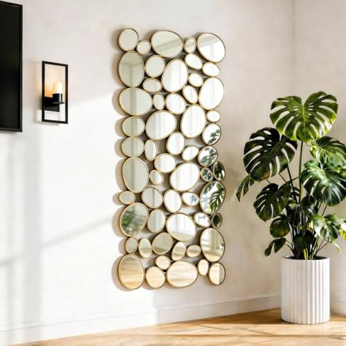 NXHOME Gold Wall Mirrors Decorative - 51"x23" Large Modern Wall Mirror for Home Decor, 55 Pieces Multi-Size Pebble Design Metal Framed Accent Mirror for Entryway Bedroom Living Room Wall Art Decor | Amazon (US)