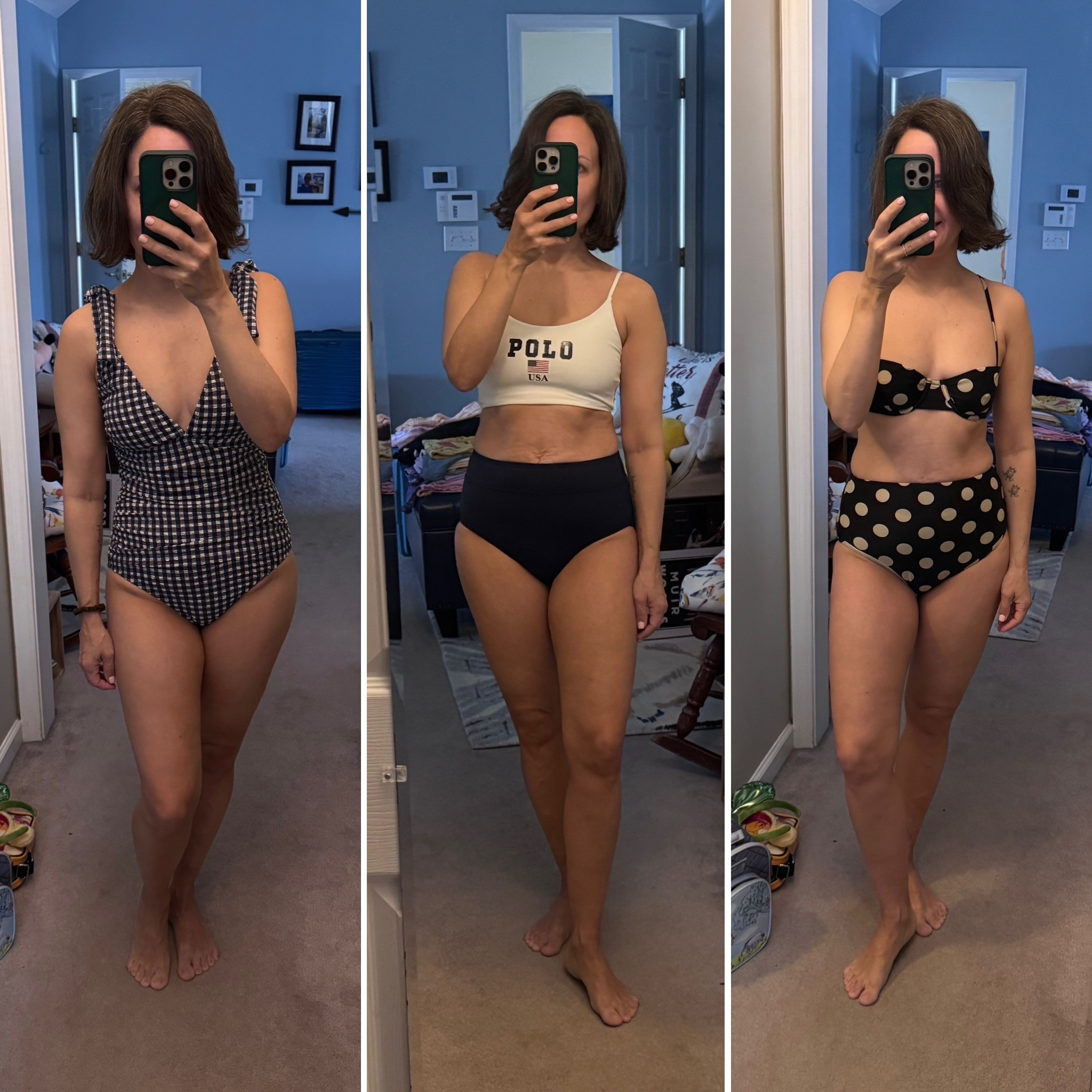 I hate talking swimsuits but I love to swim and ya gotta wear something 😝 These are my three favorite swimsuits for my mom bod. 👙 
One piece is from Costco- check your stores!
Middle one is Polo top and Lands End bottom.
Polka dot one is JCrew.

#LTKOver40 #LTKTravel #LTKmomlife