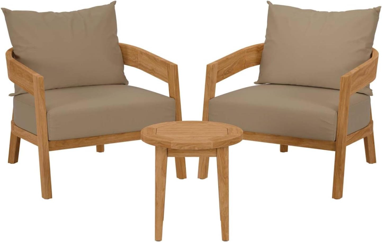 Modway Brisbane 3-Piece Teak Wood Outdoor Patio Set in Natural/Light Brown | Amazon (US)