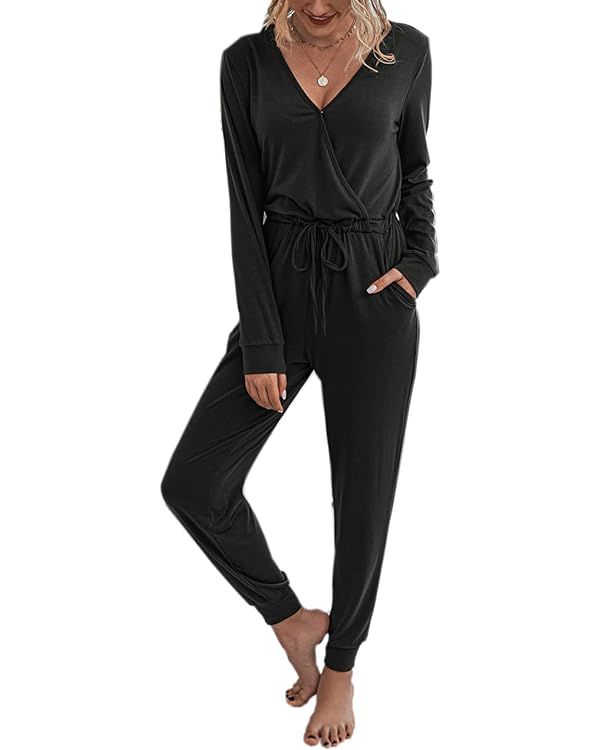 Adibosy Women Jumpsuits Long Sleeve: Casual Pant Rompers for Womens V Neck Jumper One Piece Outfi... | Amazon (US)