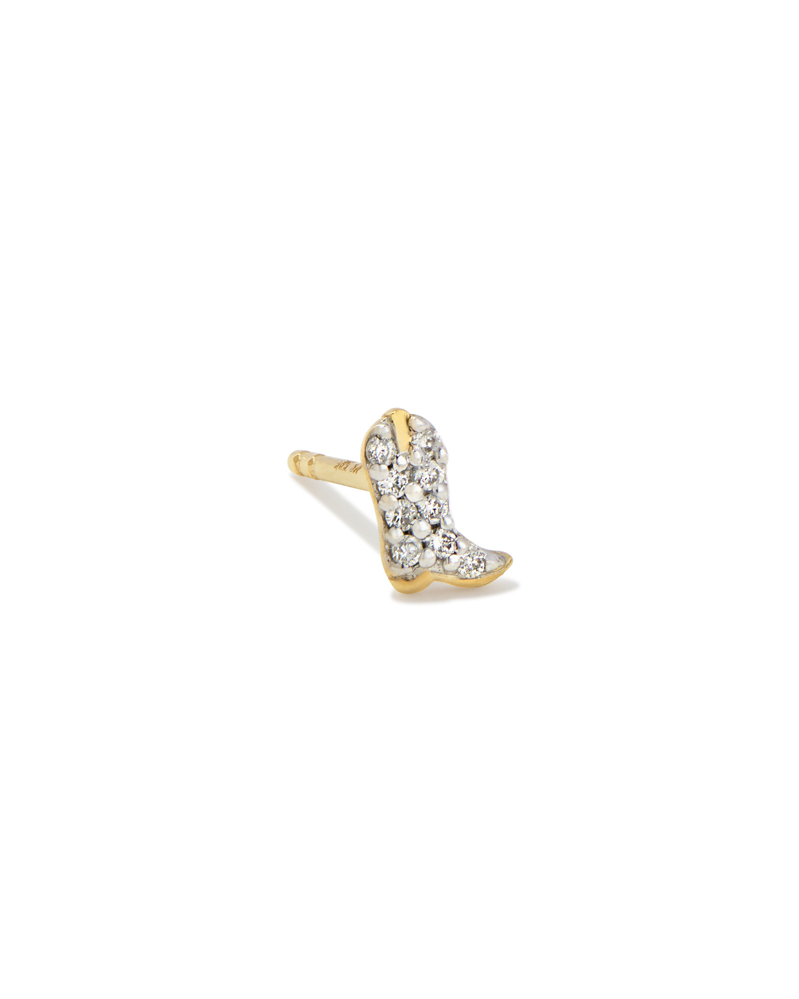 Tiny Cowboy Boot 14k Yellow Gold Single Stud Earring in White Diamond | Kendra Scott