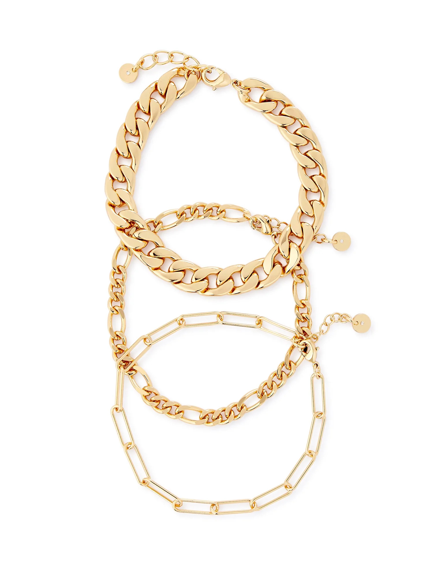 Scoop Women’s 14KT Gold Flash Plated Cuban Chain, Figaro Chain and Paper Link Chain Bracelet Se... | Walmart (US)