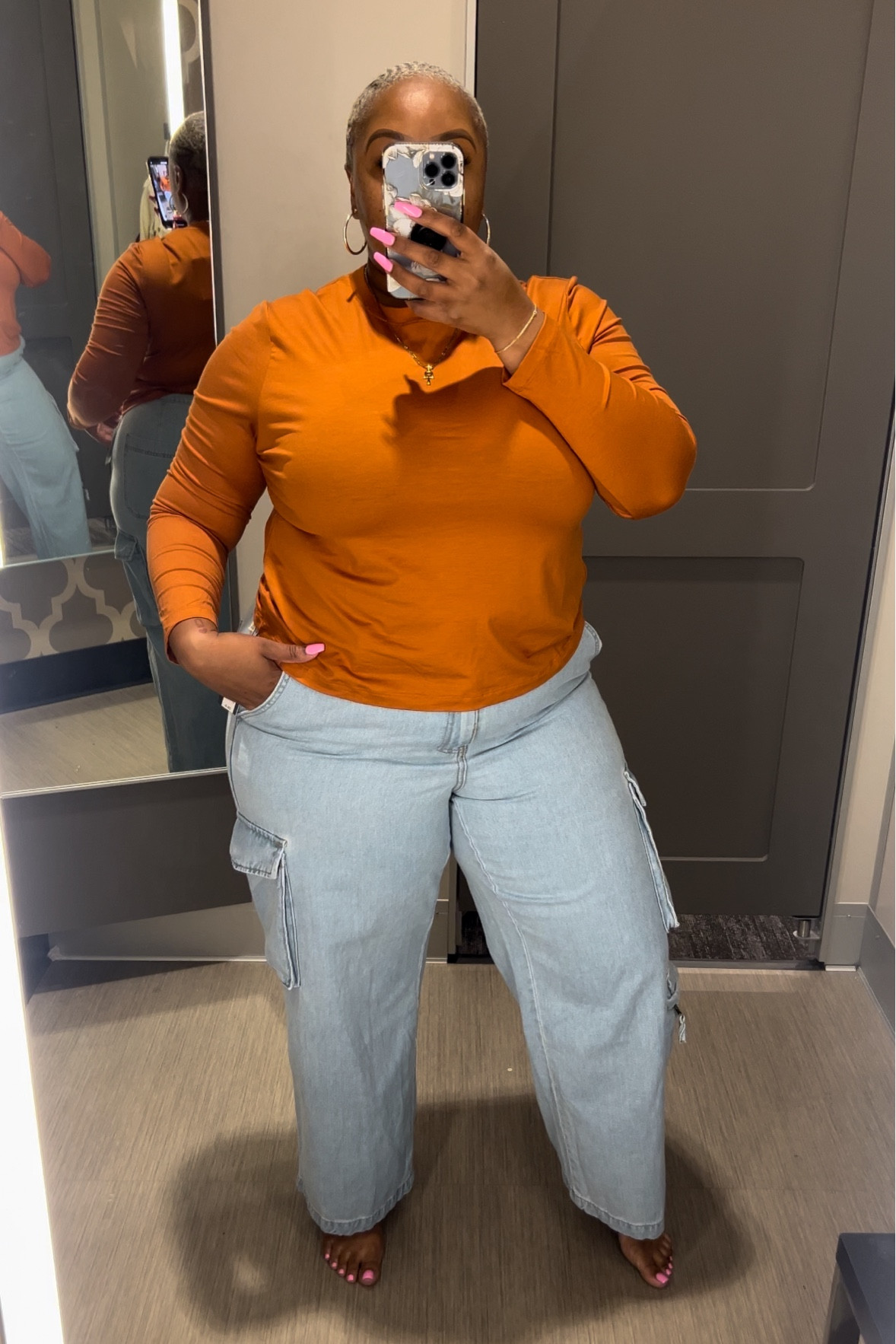 Fall outfit | Target Cargo Jeans | Size 17 | 
Universal Thread |  Orange Long sleeve shirt | A New Day | Plus Size

#LTKCyberWeek #LTKplussize #LTKstyletip