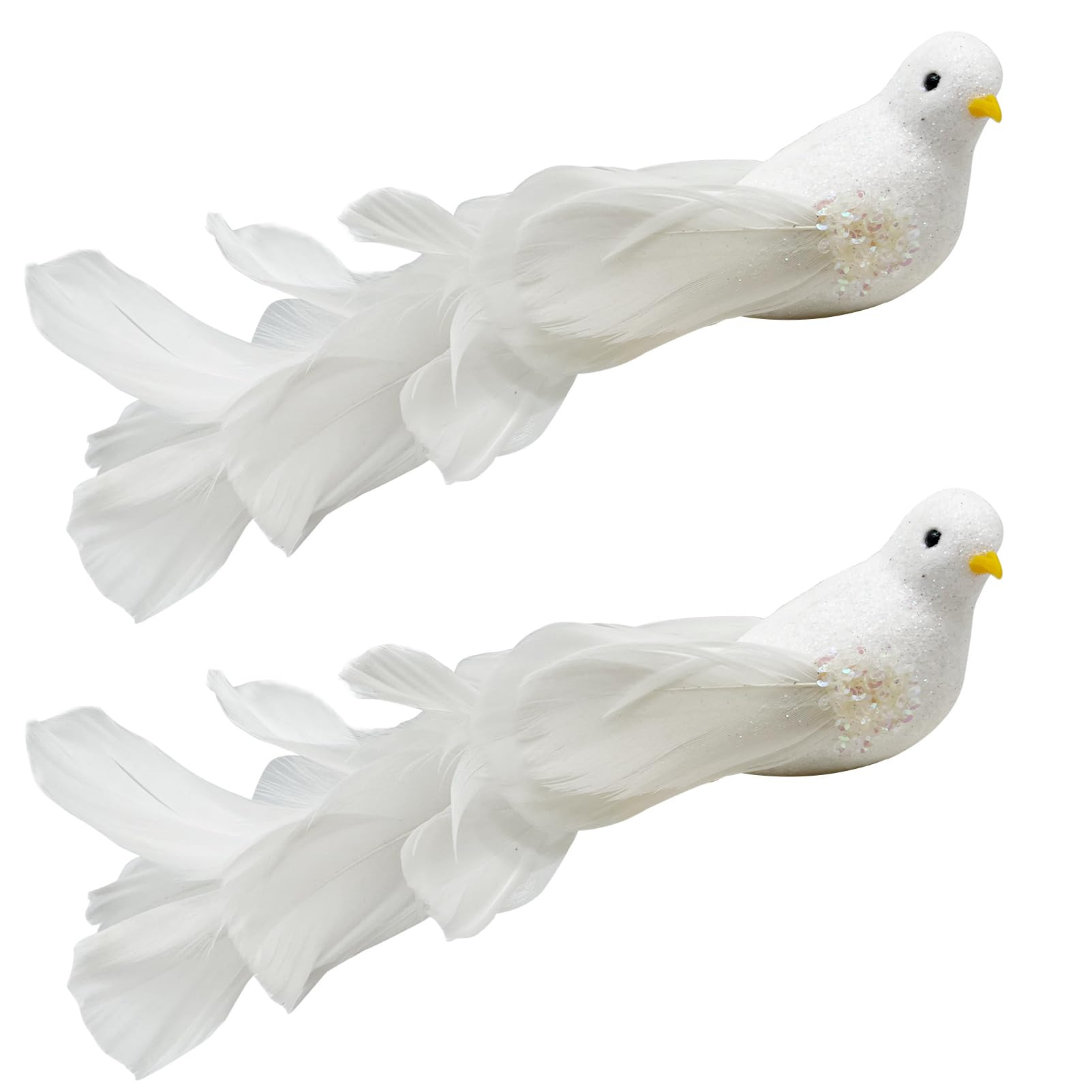 2pcs Christmas Tree Decorations White Birds Clip on Bird Ornaments 8" Glitter Artificial Birds wi... | Amazon (US)