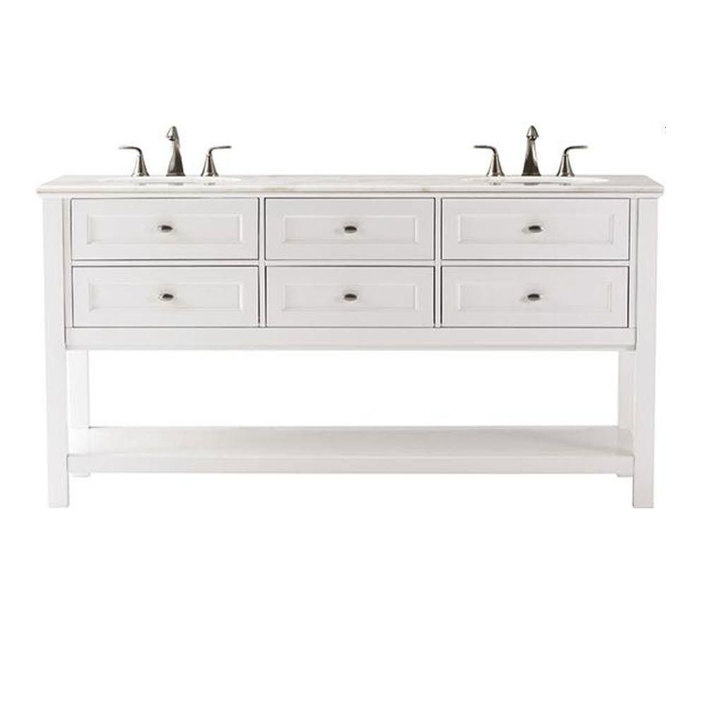 Austell 67 in. W Double Bath Vanity in White with Natural Marble Vanity Top in White | The Home Depot