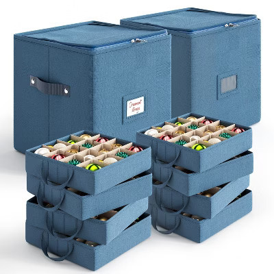 Hearth & Harbor 2 Pack Christmas Ornament Storage Box With 4 Inner Tray Dividers For 64 Ornaments - Non-Woven | Target