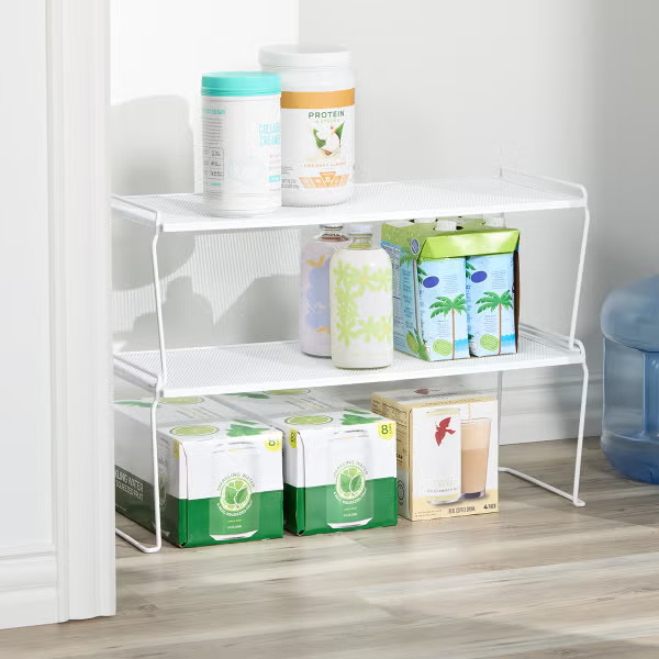 Long White Mesh Stackable Shelf | The Container Store