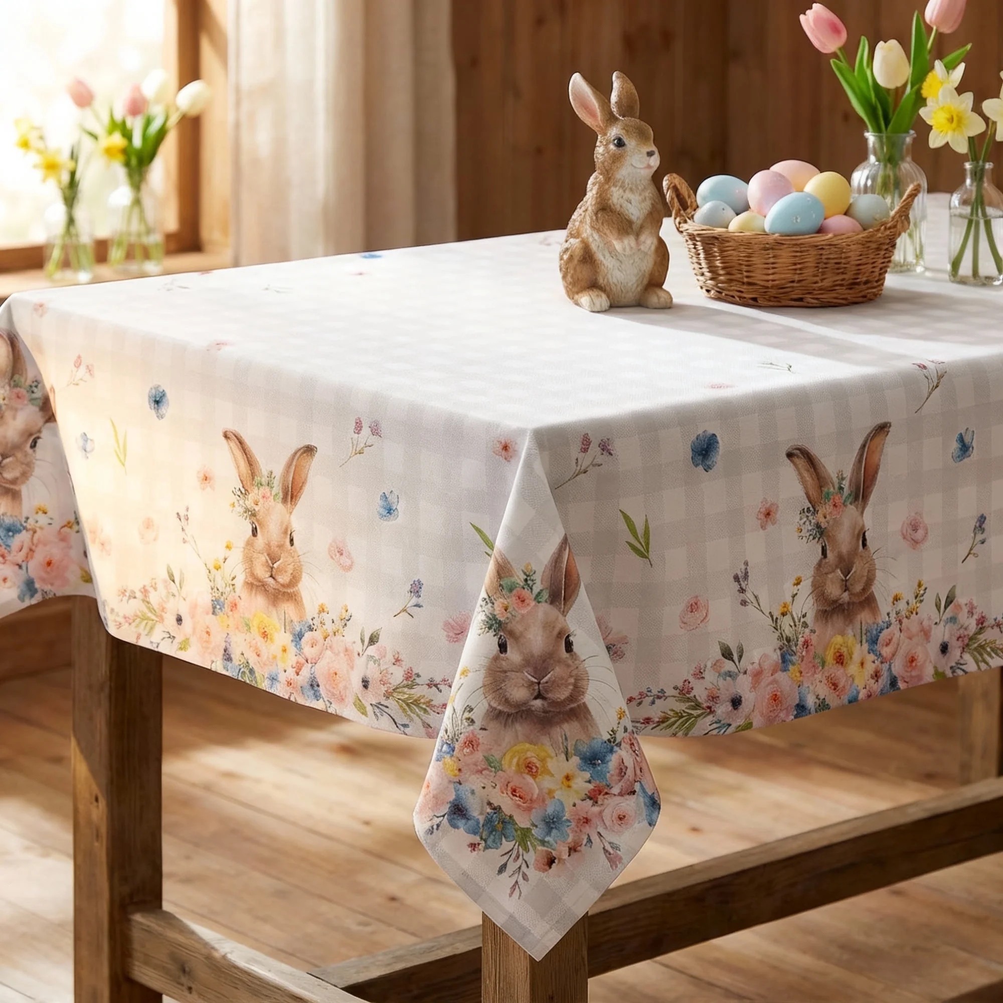 Sm:)e Floral Bunny Spring Easter Tablecloth 60 x 84 Inch, Seasonal Rectangle Washable Table Linen... | Walmart (US)