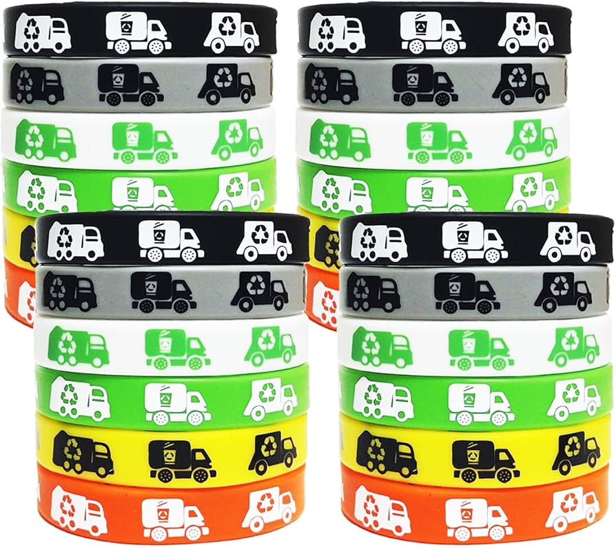 24 Garbage Truck Themed Party Silicone Wristband Bracelets Rubbish truck Themed Baby Shower Birth... | Amazon (US)