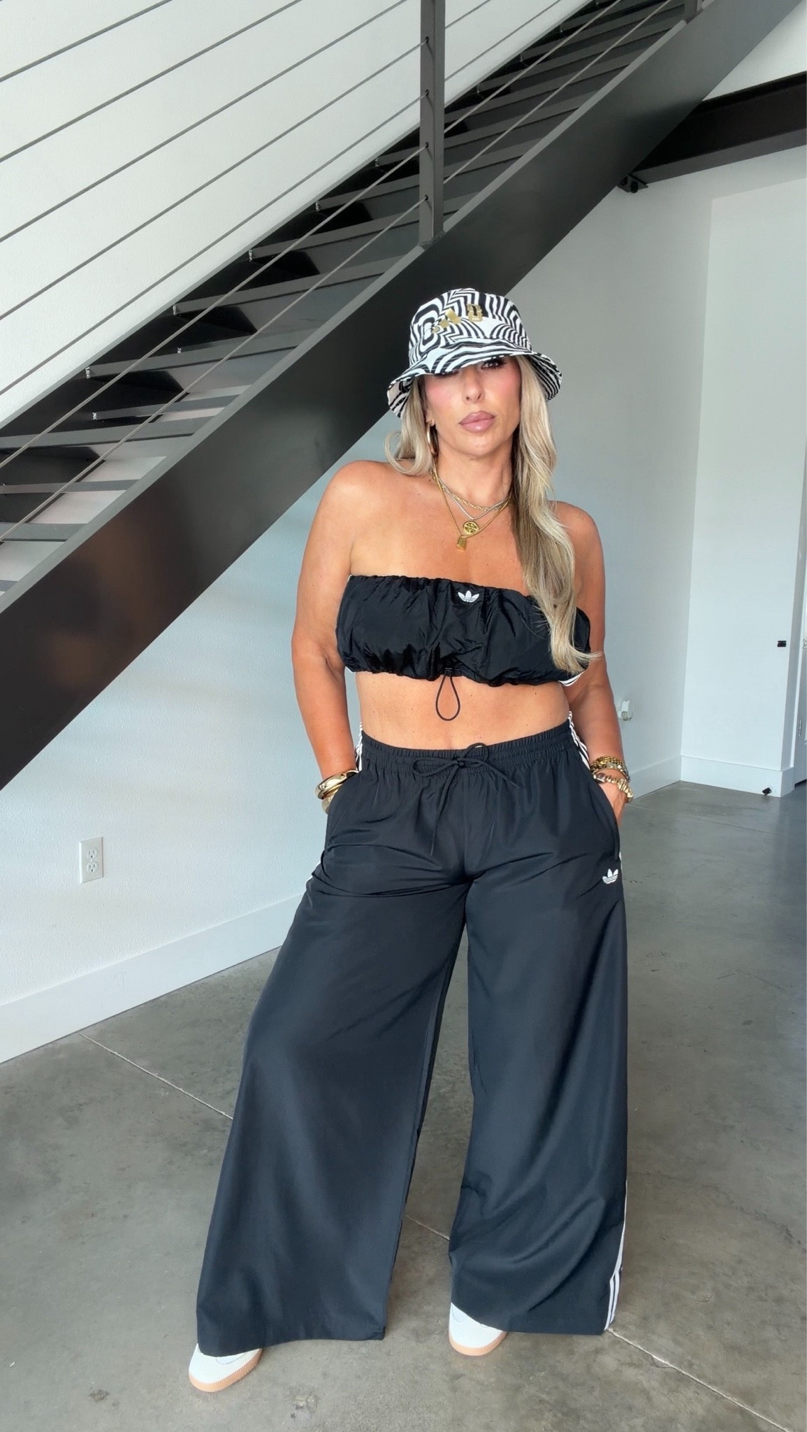 Super cute outfit (would be perfect for a concert) 

Bubble top L (may be sold out) If so pair with a white or black tank/tube top. 

Hat M/L

Wearing the black Adelium track pants which are an ultra wide leg if you prefer a standard wide leg go for the FIREBIRD LOOSE TRACK PANTS (linked). also linked other bottoms to pair. 

Sambas super comfortable (TTS)

@adidas

#LTKootd #LTKOver40 #LTKMidsize