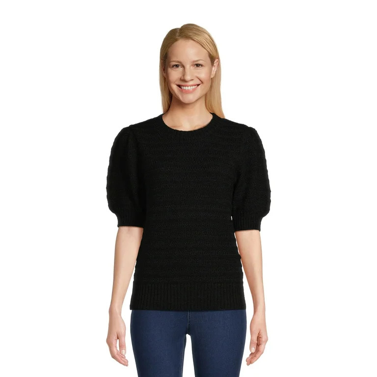 Time and Tru Women's Puff Shoulder Sweater with Short Sleeves, Sizes XS-3XL | Walmart (US)