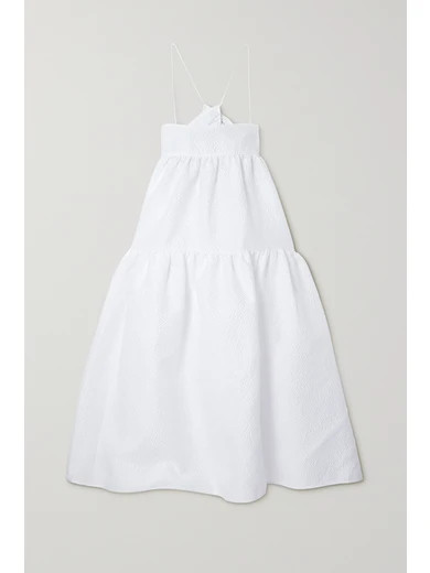 Cecilie Bahnsen - Hillary Tiered Cutout Seersucker Midi Dress - White | NET-A-PORTER (US)