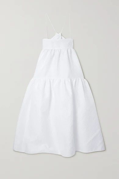 Cecilie Bahnsen - Hillary Tiered Cutout Seersucker Midi Dress - White | NET-A-PORTER (US)
