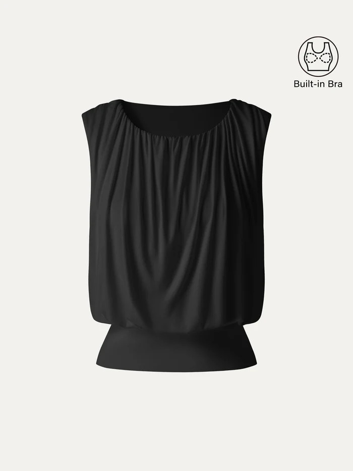 Round Neck Gathered Sleeveless Bra Top | OGLmove