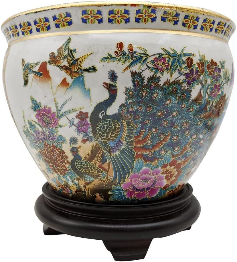 Oriental Furnishings Chinese Porcelain 2 Panel Fishbowl Planters in Satsuma Geishas | Amazon (US)