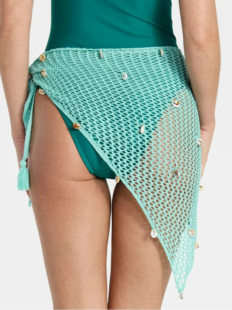 No Boundaries Fishnet Pareo with Faux Shells, One Size, Verdant Jade, Women's | Walmart (US)