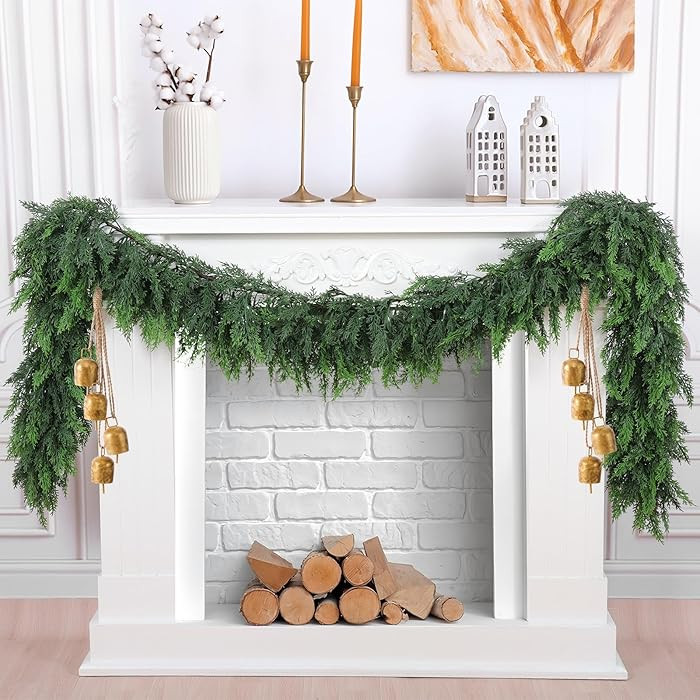Hananona 6 FT Artificial Cedar Garlands, Real Touch Winter Cedar Cypress Garland, Green Artificia... | Amazon (US)