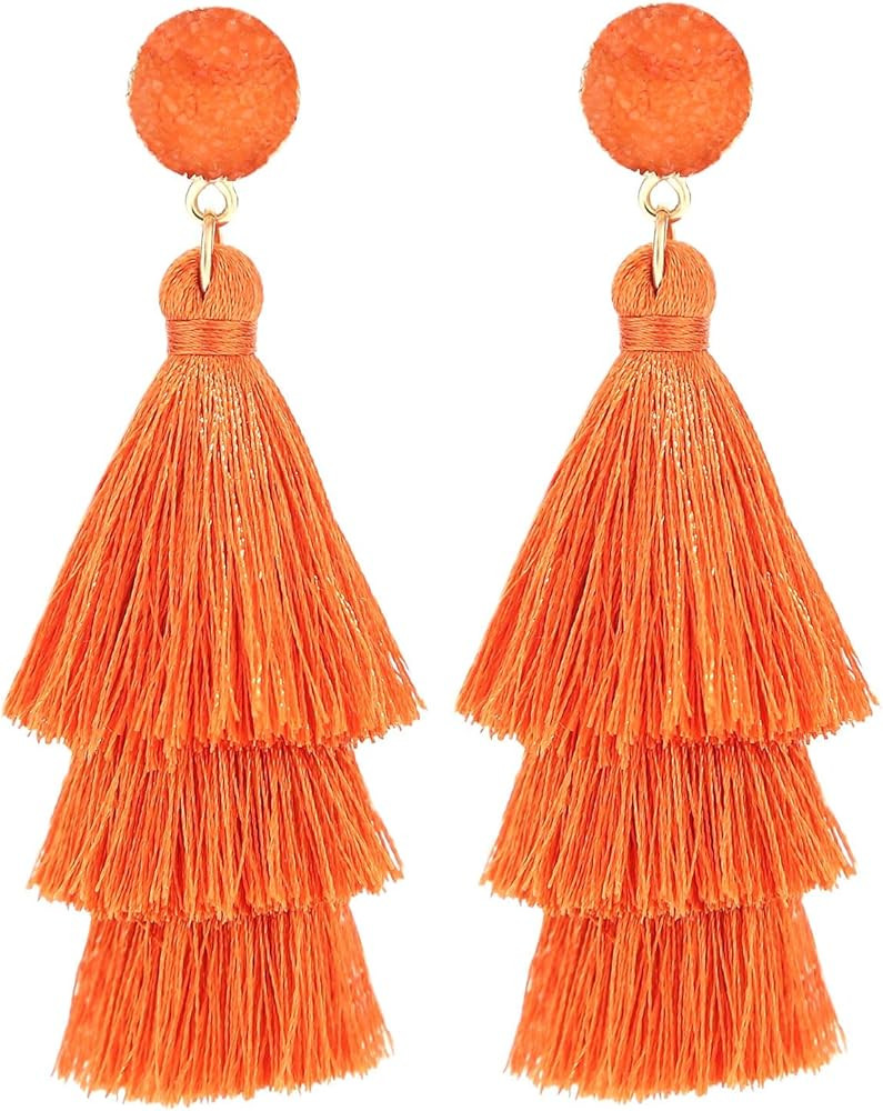Tassel Earrings Layered Tiered Linear Drop Fashion Trending Earrings | Amazon (US)