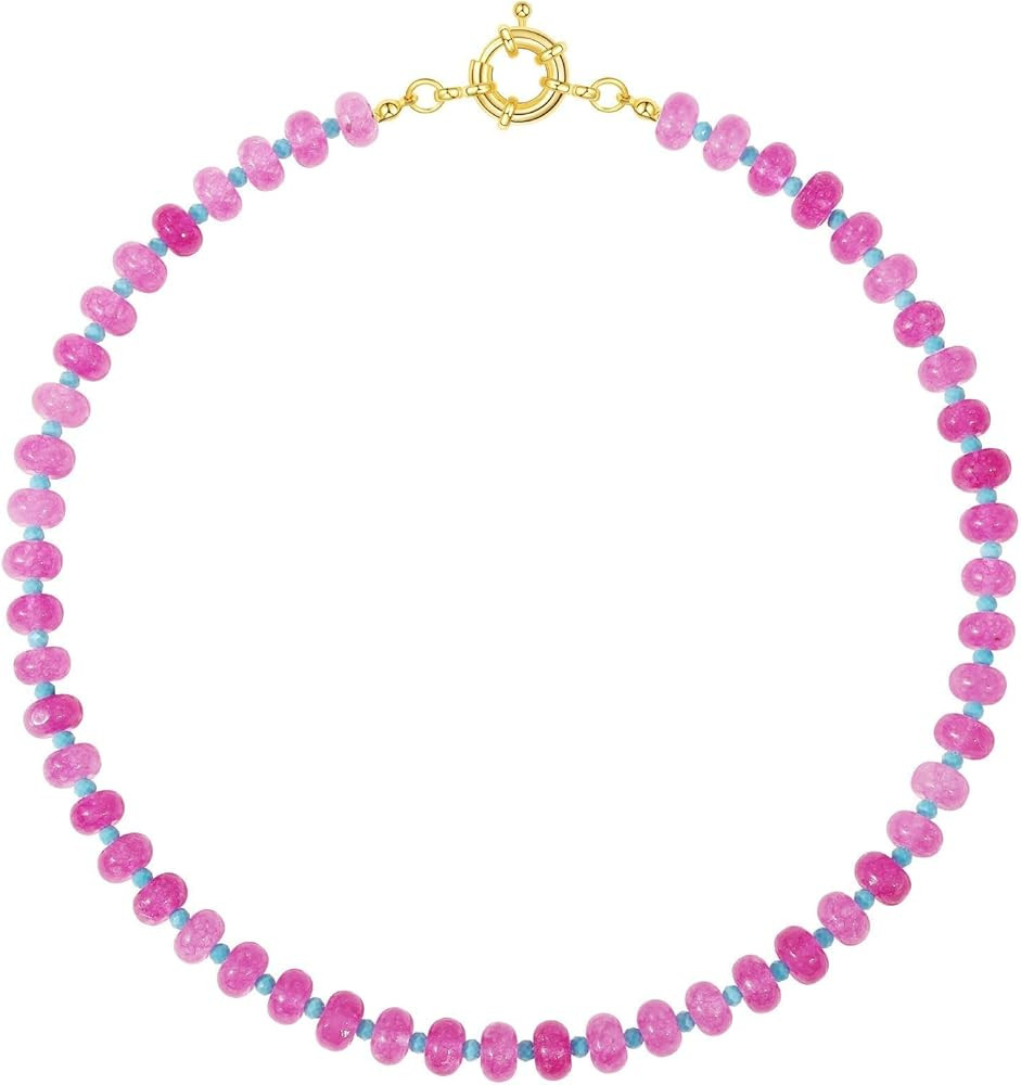 KELORIS PATH Beaded Gemstone Necklaces for Women, Boho Colorful Bead Choker Necklace, Natural Sto... | Amazon (US)