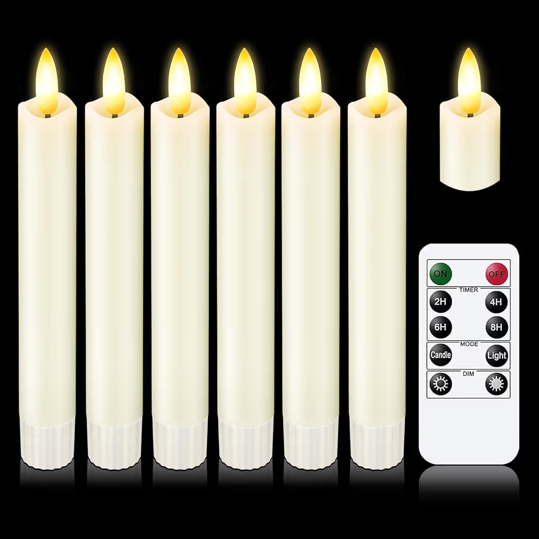 KSWING Upgraded Real Wax Short LED Flameless Taper Candles with Remote, 6 PCS White Candlesticks ... | Amazon (US)