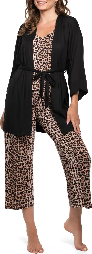 In Bloom by Jonquil Leopard Camisole Crop Pajamas & Robe Set | Nordstromrack | Nordstrom Rack