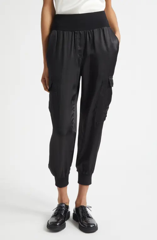 Cinq à Sept Giles Cupro Crop Cargo Joggers in Blk at Nordstrom, Size Xx-Small | Nordstrom