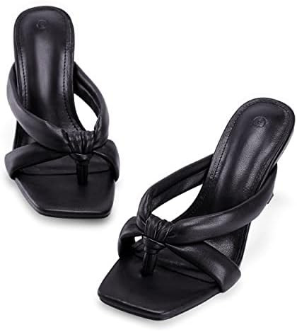 Coutgo Womens Thong Heels Mules Square Toe Heeled Flip Flops Mule Sexy Stiletto Dress Party Sanda... | Amazon (US)