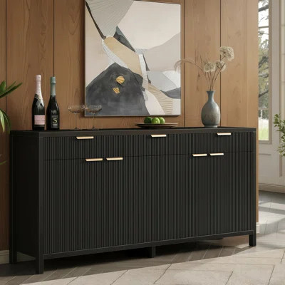 This Black Medieval-Style Coffee Bar Sideboard Features A 66-Inch Wide Recessed Design, 3 Drawers, And 2 Cabinet Doors To Meet Storage Needs. Its Blac | Wayfair North America