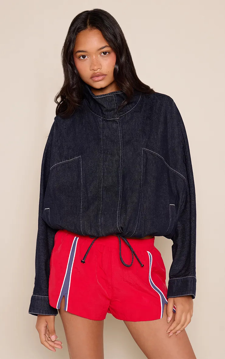 Indigo Funnel Neck Denim Windbreaker | PrettyLittleThing UK