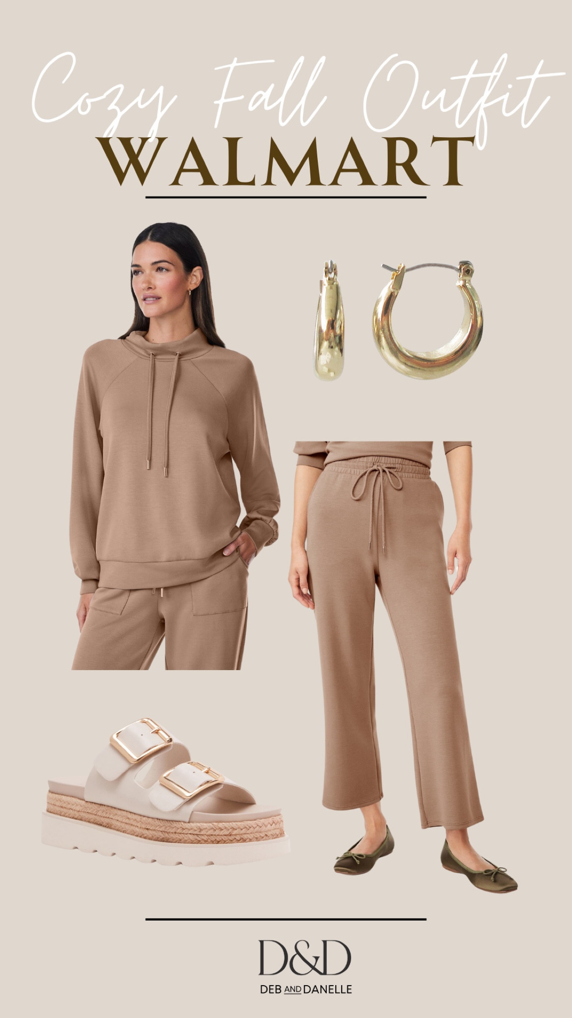 I grabbed this active lounge outfit from Walmart for the upcoming Fall weather. This will be perfect for those cool evenings by the campfire or running into town for a few errands. I paired this outfit with a pair of white platform sandals and gold hoop earrings. #WalmartPartner @walmart @walmartfashion #walmartfashion

#LTKMidsize #LTKActive #LTKSeasonal